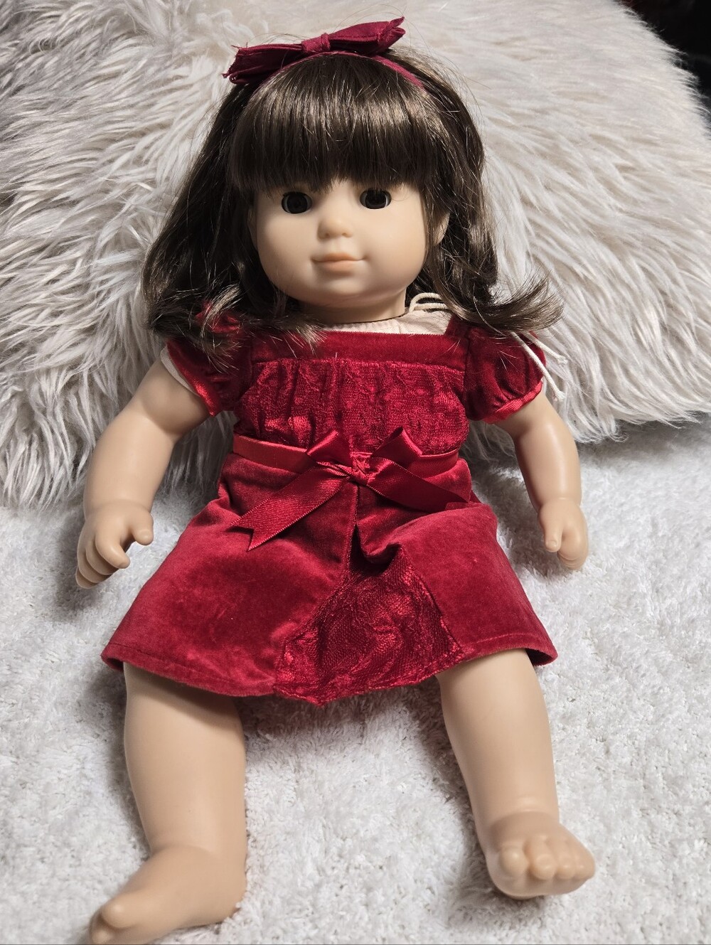 American Girl Baby Girl Doll 15" Brunette With Red Dress